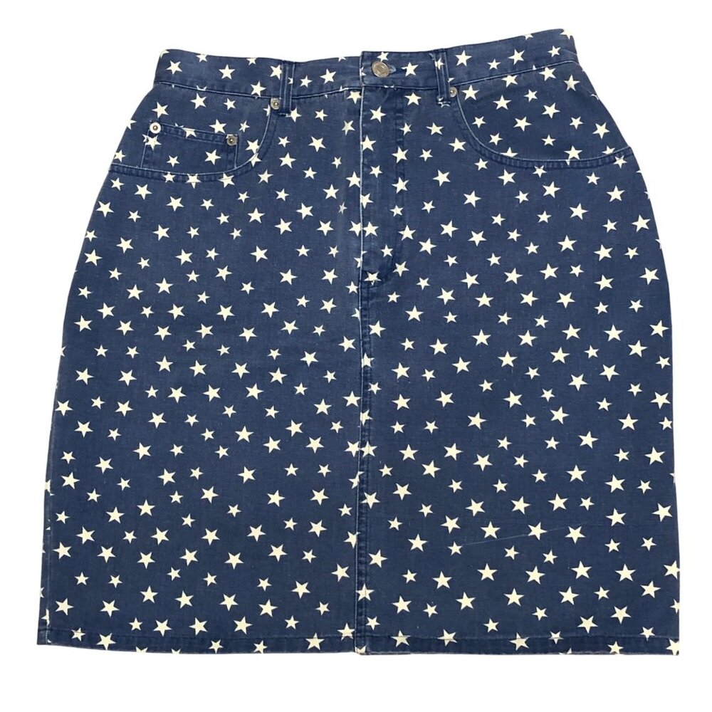 Vintage Country‎ Store Blue Denim Star Print Skirt Size 10